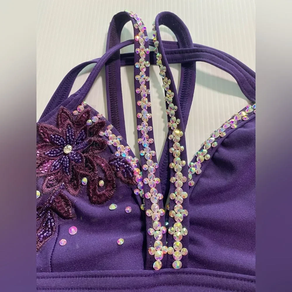 Custom solo dance convention contemporary costume 2 piece purple MA adult NEW